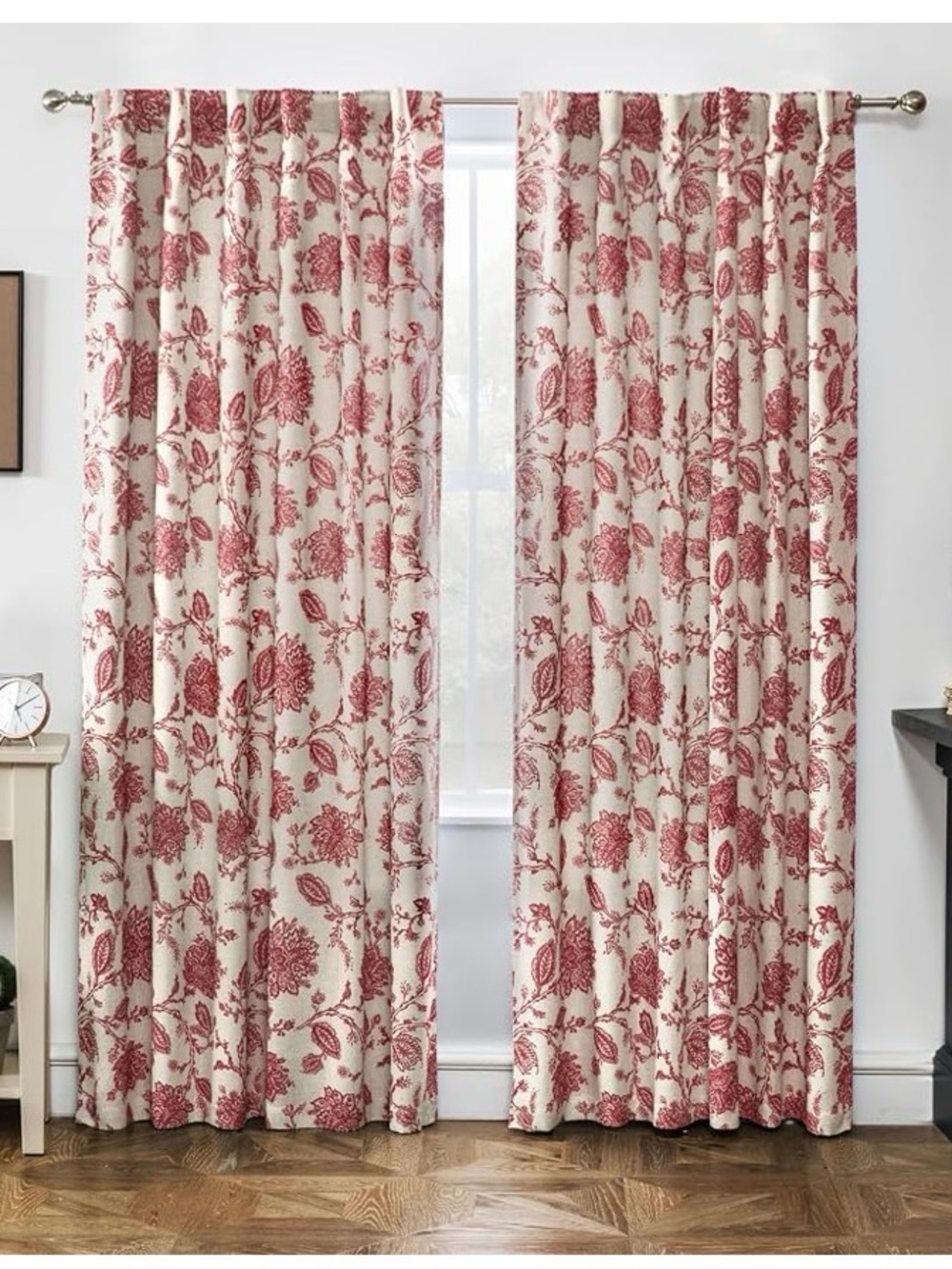 NWT Drift Away set of two 52 x 84 red and beige curtain panels Jacobean linen